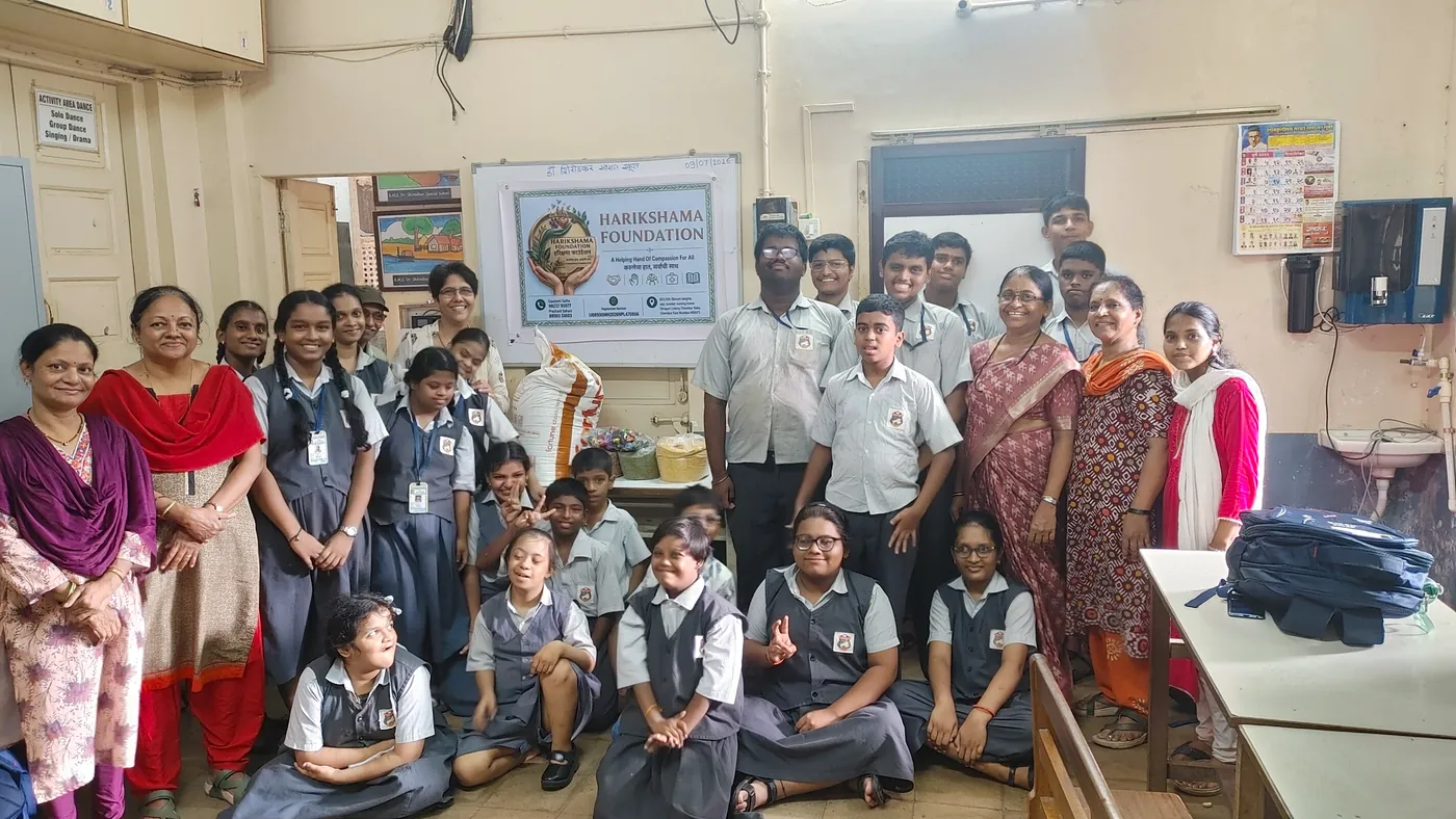 Students and staff with the HariKshama Foundation team at K.M.S. Dr. Shirodkar Special School, Parel